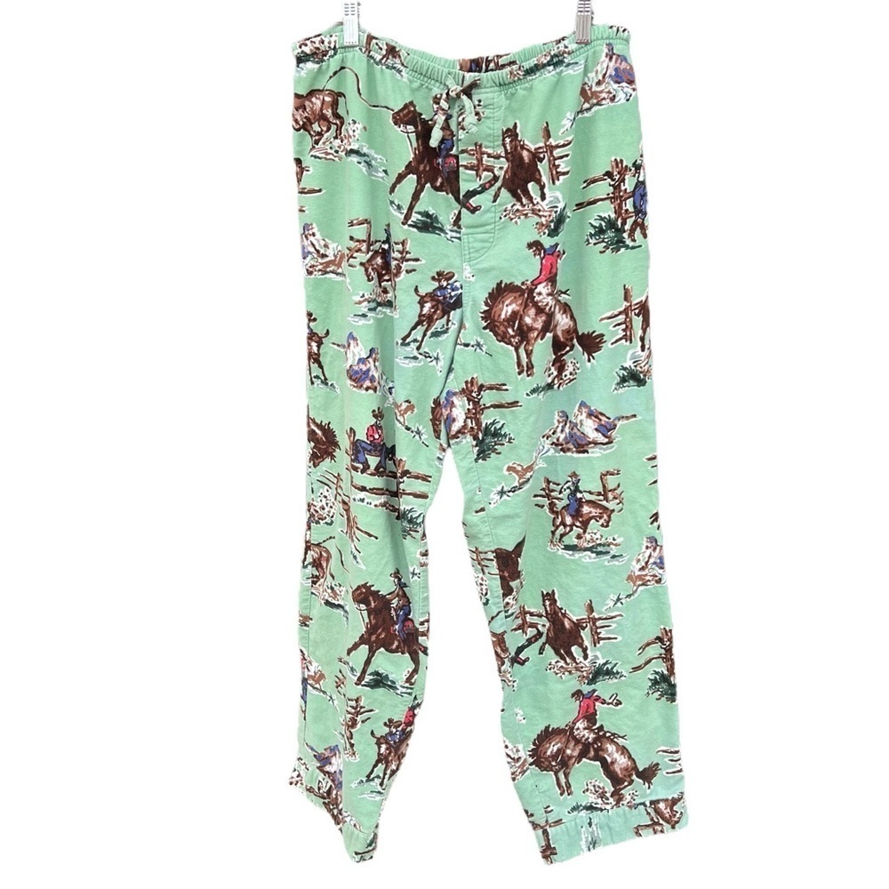 Nick & Nora Kurt Cobain Round Up Mint Green Cowboy Flannel Pajama Pants Medium